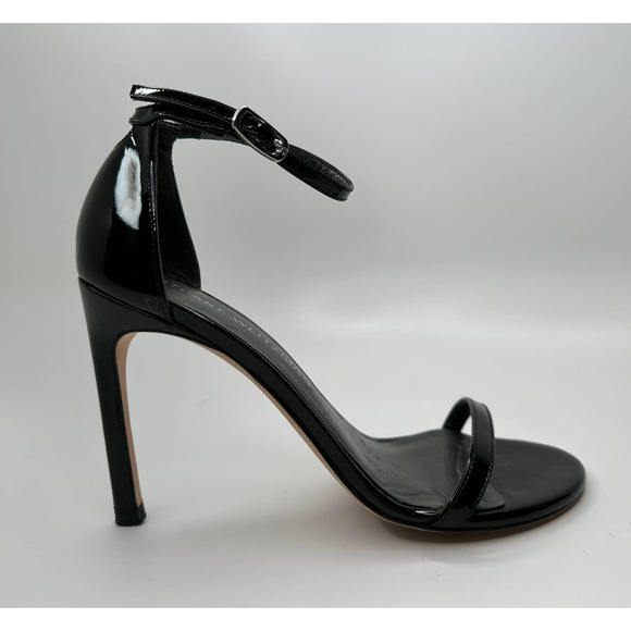Stuart Weitzman $475 Nudistsong Strap Sandal 100mm Black Patent Leather Size 6 - Picture 1 of 14